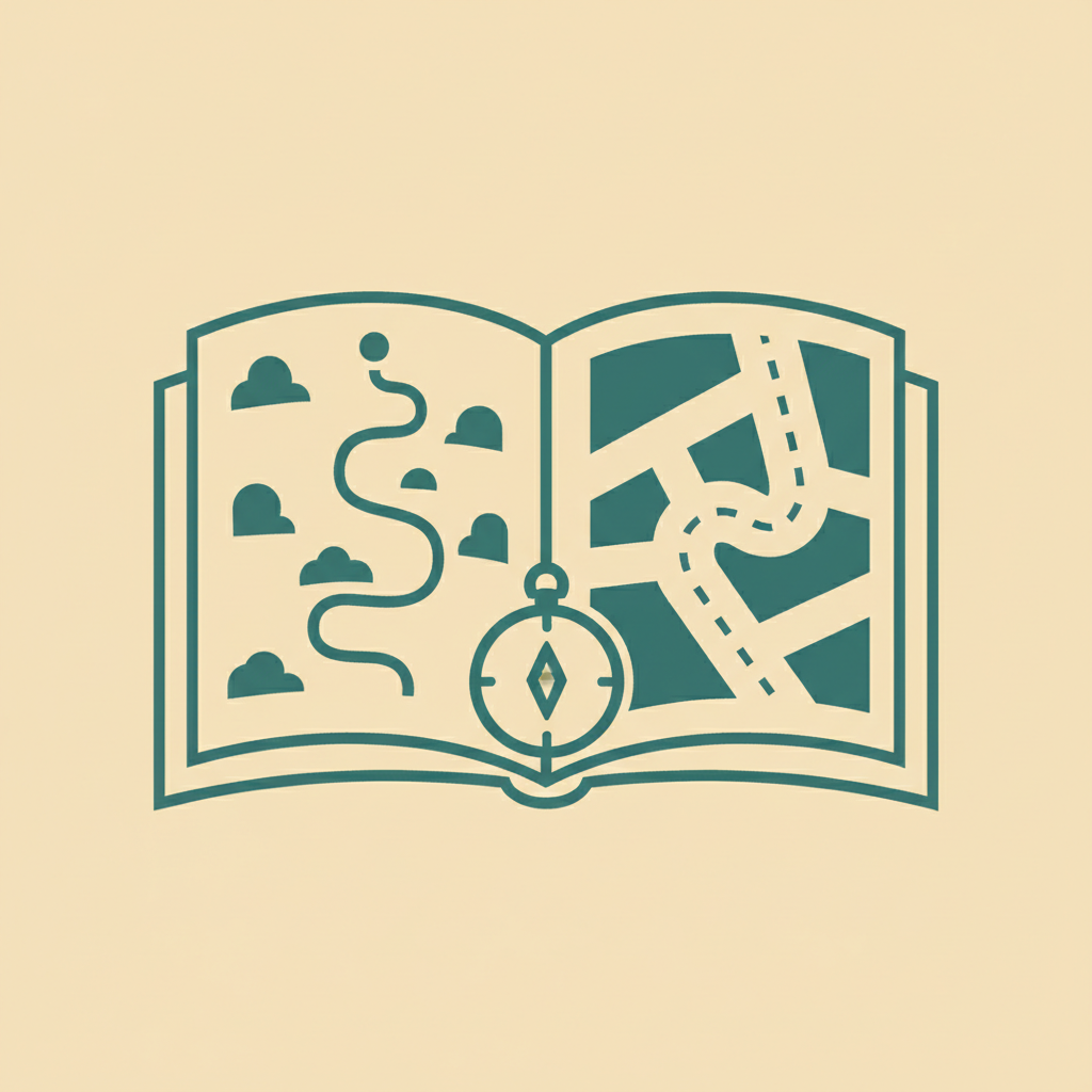 Illustration of an open guidebook and compass representing a beginner's guide